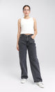 R205927 - Trendy Solid Wide Leg Jeans - Dark Grey