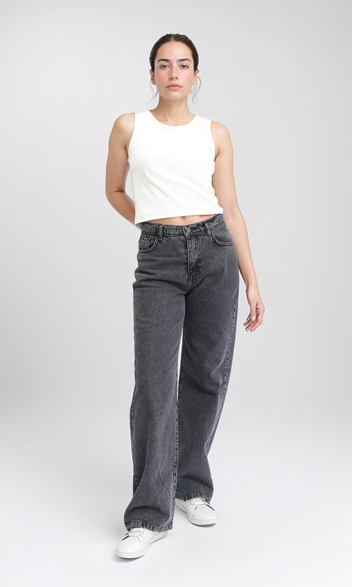 Charcoal Wash Wide-Leg Relaxed Jeans - R205927
