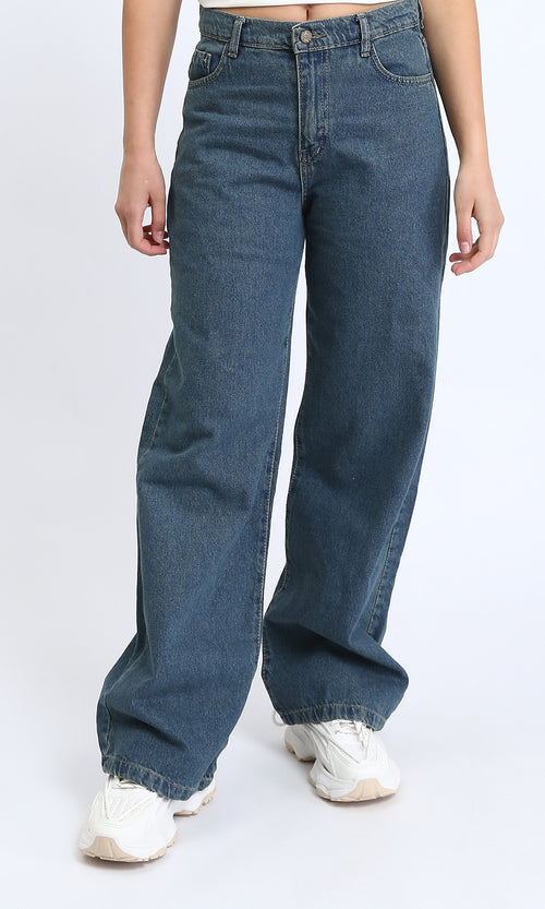 R205928 - Trendy Solid Wide Leg Jeans - Standard Blue
