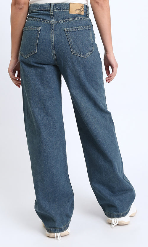 R205928 - Trendy Solid Wide Leg Jeans - Standard Blue
