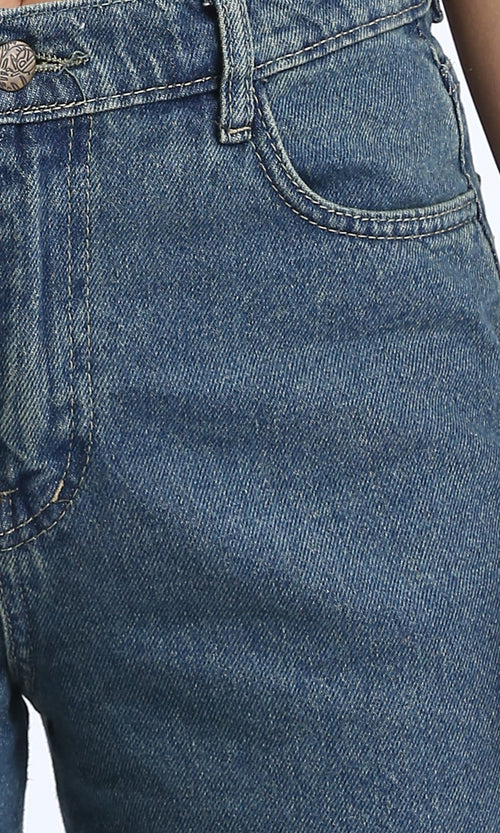 R205928 - Trendy Solid Wide Leg Jeans - Standard Blue