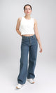 R205928 - Trendy Solid Wide Leg Jeans - Standard Blue