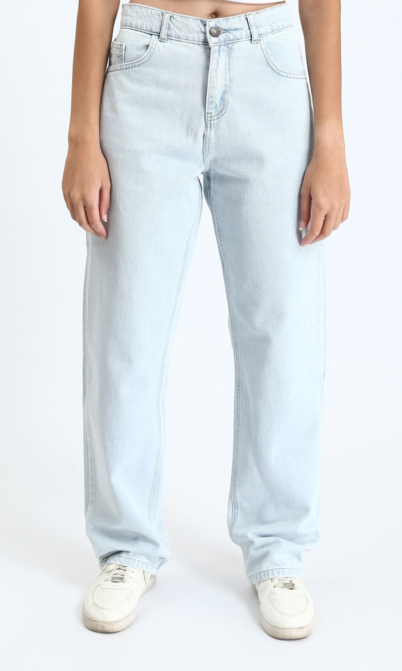 R205929 - Straight Leg Solid Jeans with Pockets - Light Blue