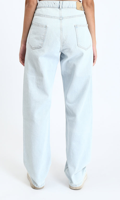 R205929 - Straight Leg Solid Jeans with Pockets - Light Blue