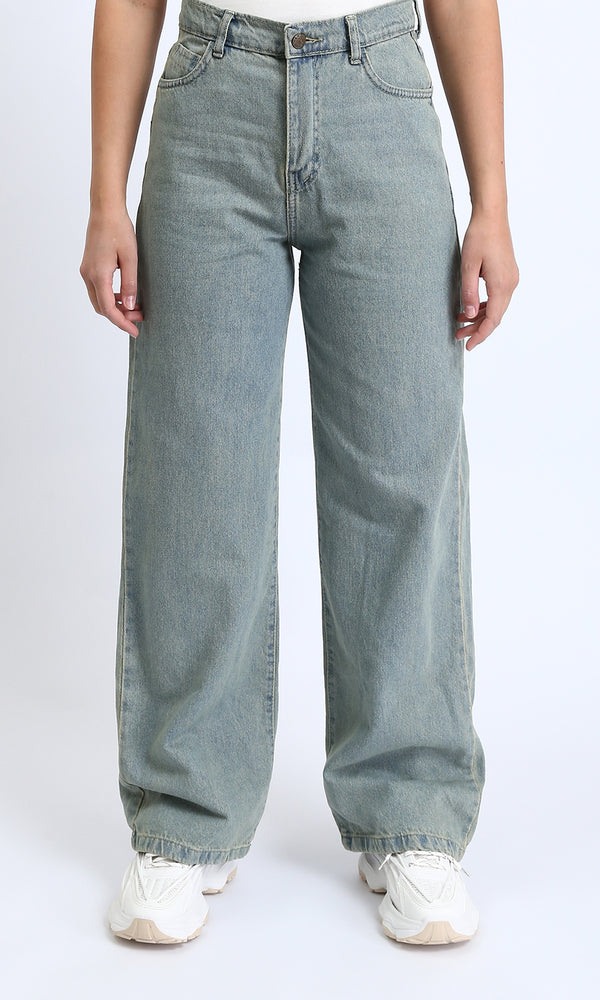 R205930 - Trendy Solid Wide Leg Jeans - Dirty Blue