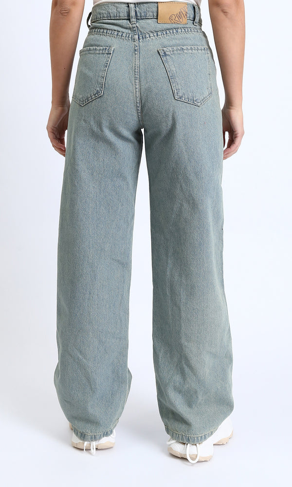 R205930 - Trendy Solid Wide Leg Jeans - Dirty Blue