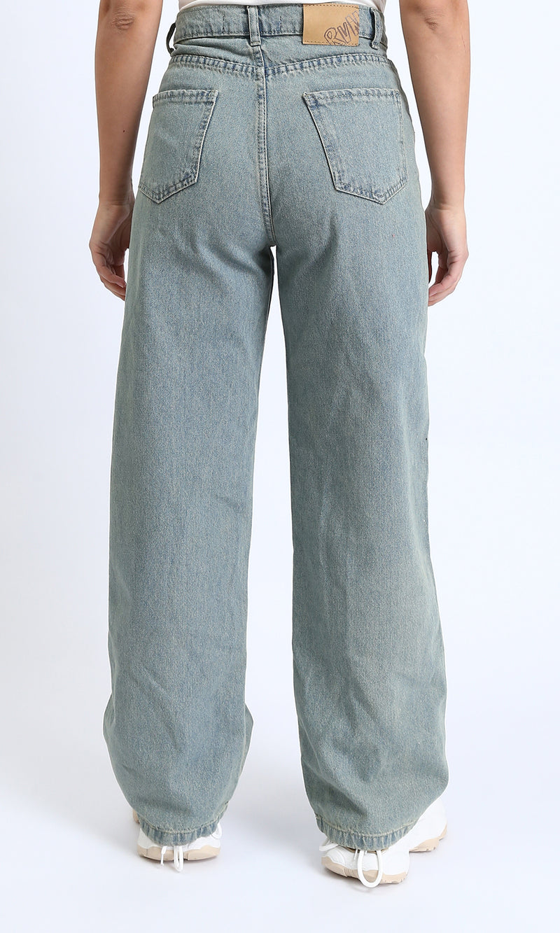 R205930 - Trendy Solid Wide Leg Jeans - Dirty Blue