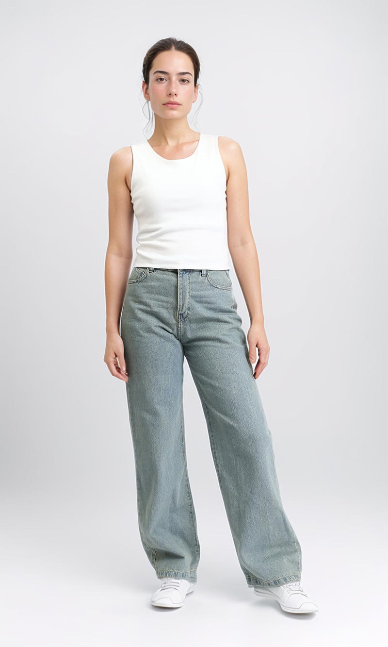 R205930 - Trendy Solid Wide Leg Jeans - Dirty Blue