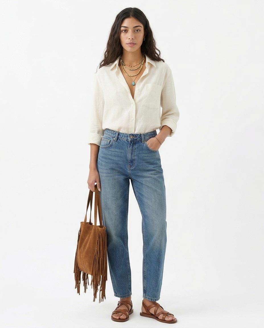 Ravin Vintage-Wash Tapered High-Waist Jeans in Mid-Blue - R205931