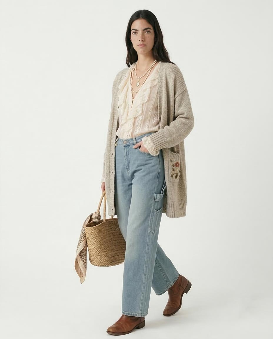 Light Wash Relaxed Fit Carpenter Wide-Leg Jeans - R205932