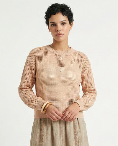 Open Knit Pullover - Peach