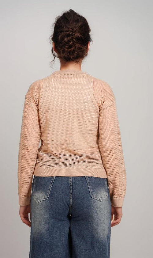 R205967-R205967 - Open Knit Pullover - Peach