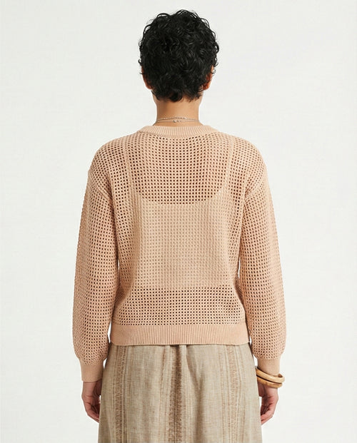 R205967-R205967 - Open Knit Pullover - Peach