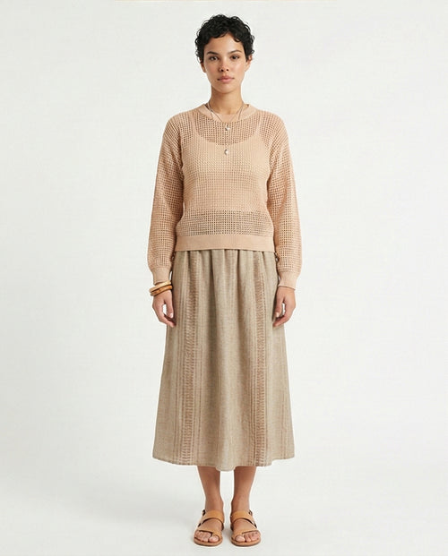 R205967-R205967 - Open Knit Pullover - Peach