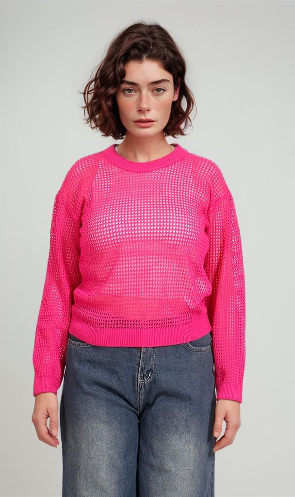 R205968-R205968 - Chunky Knit Pullover - Fuchsia