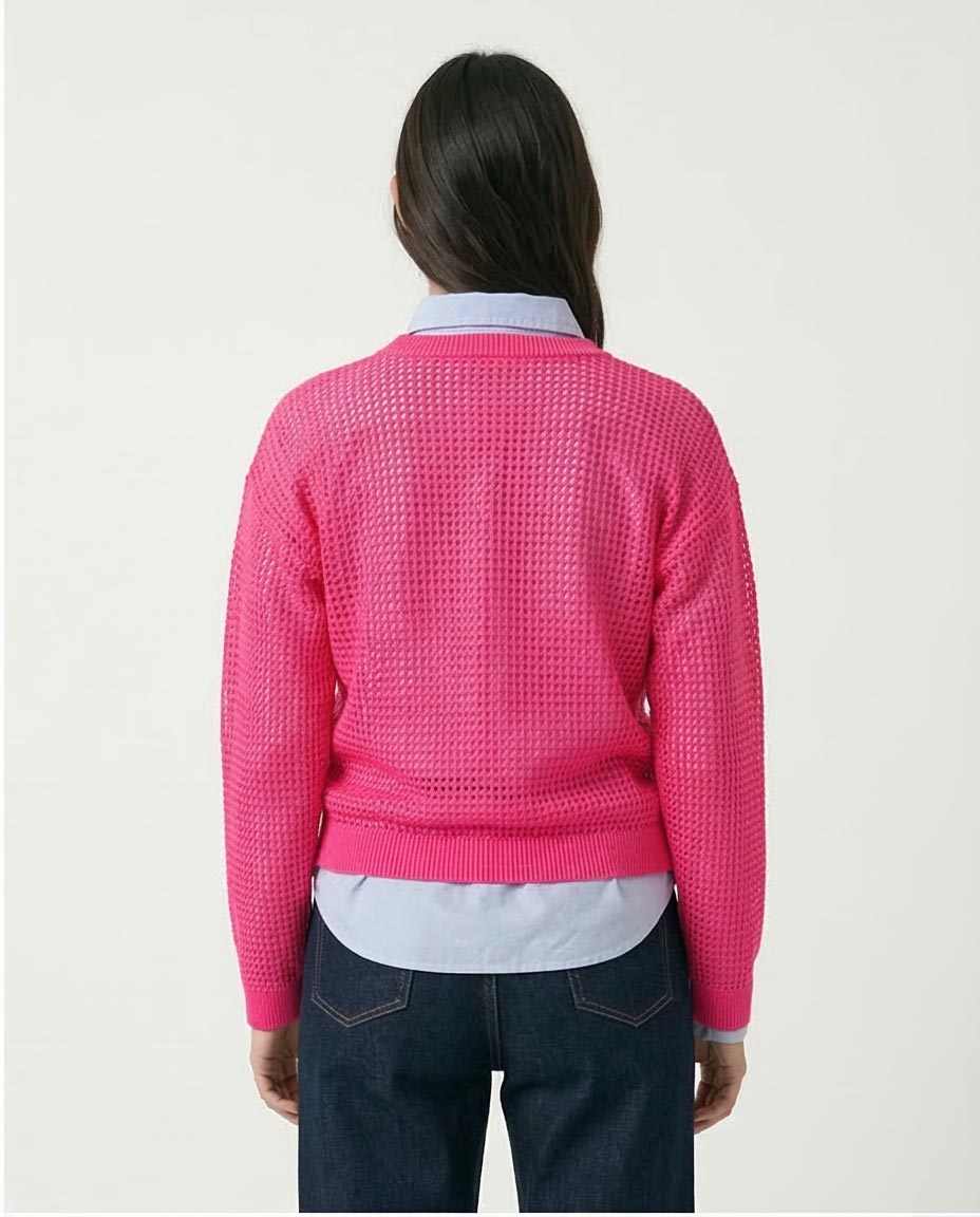 Ravin Neon Pink Open-Knit Mesh Sweater -R205968