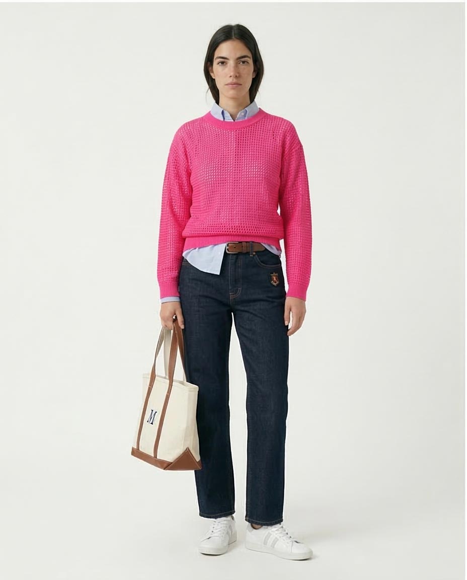 Ravin Neon Pink Open-Knit Mesh Sweater -R205968