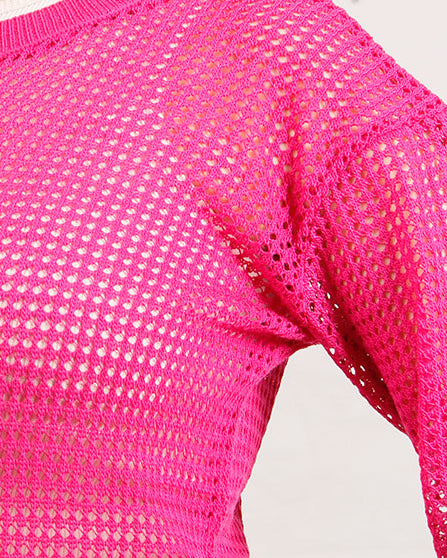 Ravin Neon Pink Open-Knit Mesh Sweater -R205968
