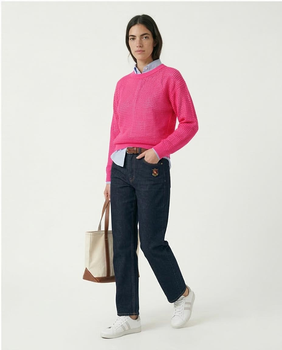 Ravin Neon Pink Open-Knit Mesh Sweater -R205968