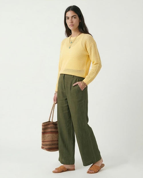 Ravin Women's Open-Knit Mesh Crew Neck Sweater - Pastel Yellow - R205969