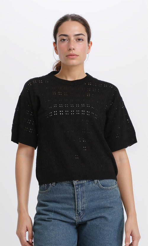 R205970 - Elbow Sleeves Slip On Perforated Top - Black