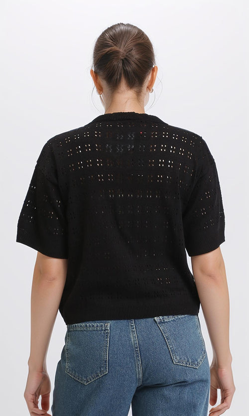 R205970 - Elbow Sleeves Slip On Perforated Top - Black