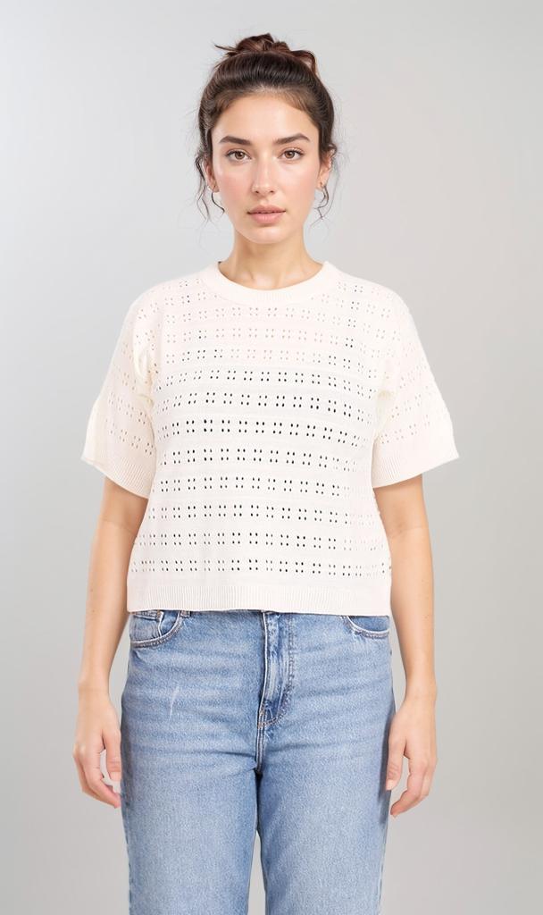 Short Sleeve Knit Top - White