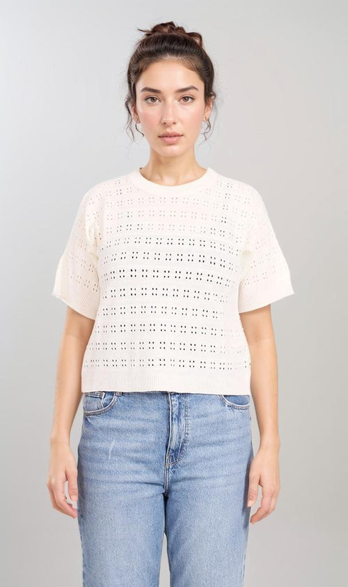 Short Sleeve Knit Top - White