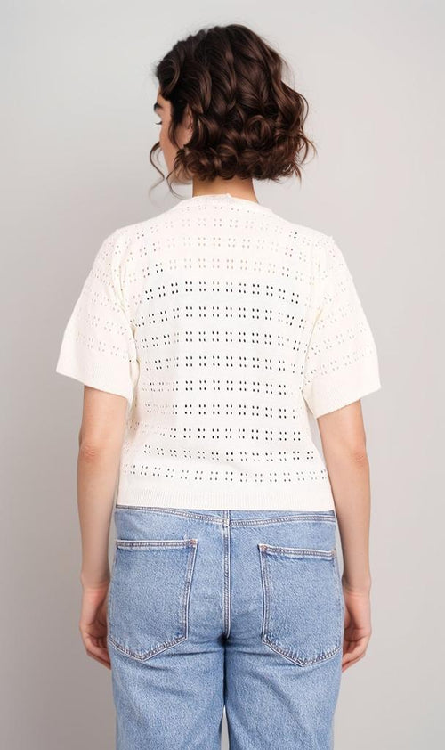 R205971-R205971 - Short Sleeve Knit Top - White