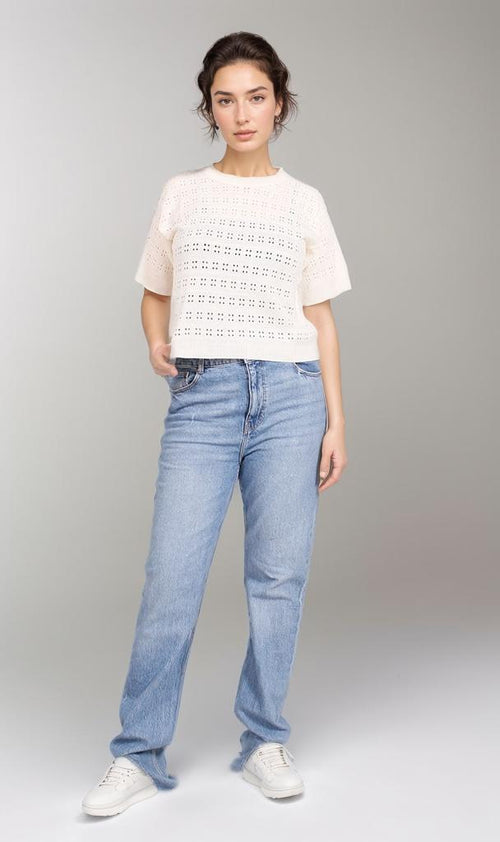 R205971-R205971 - Short Sleeve Knit Top - White