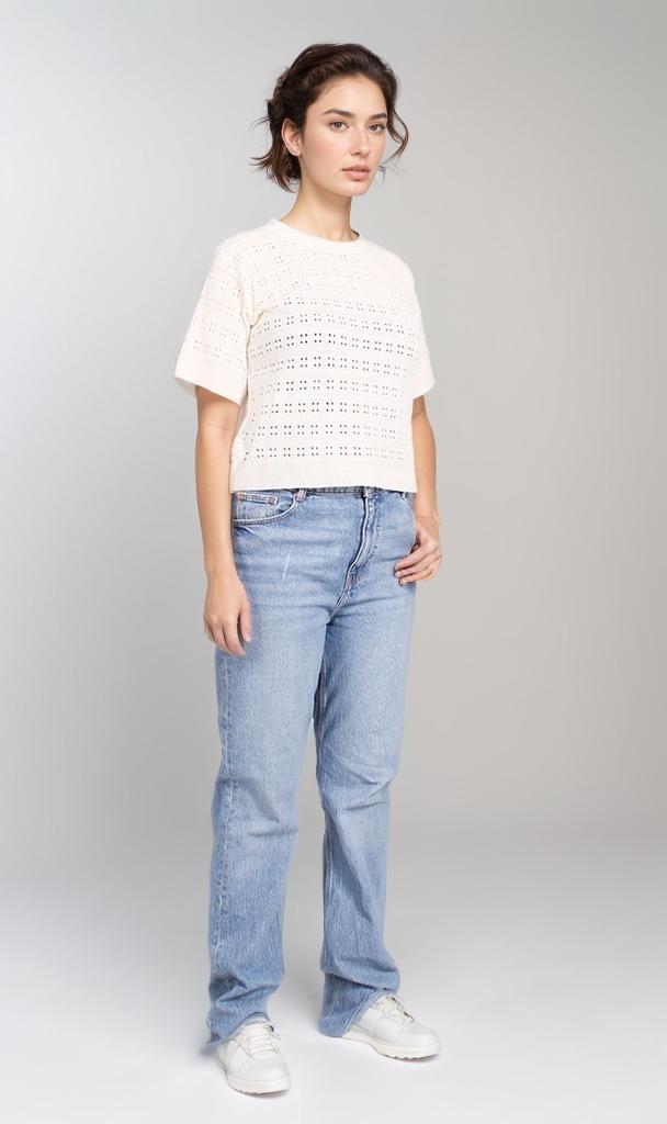 R205971-R205971 - Short Sleeve Knit Top - White