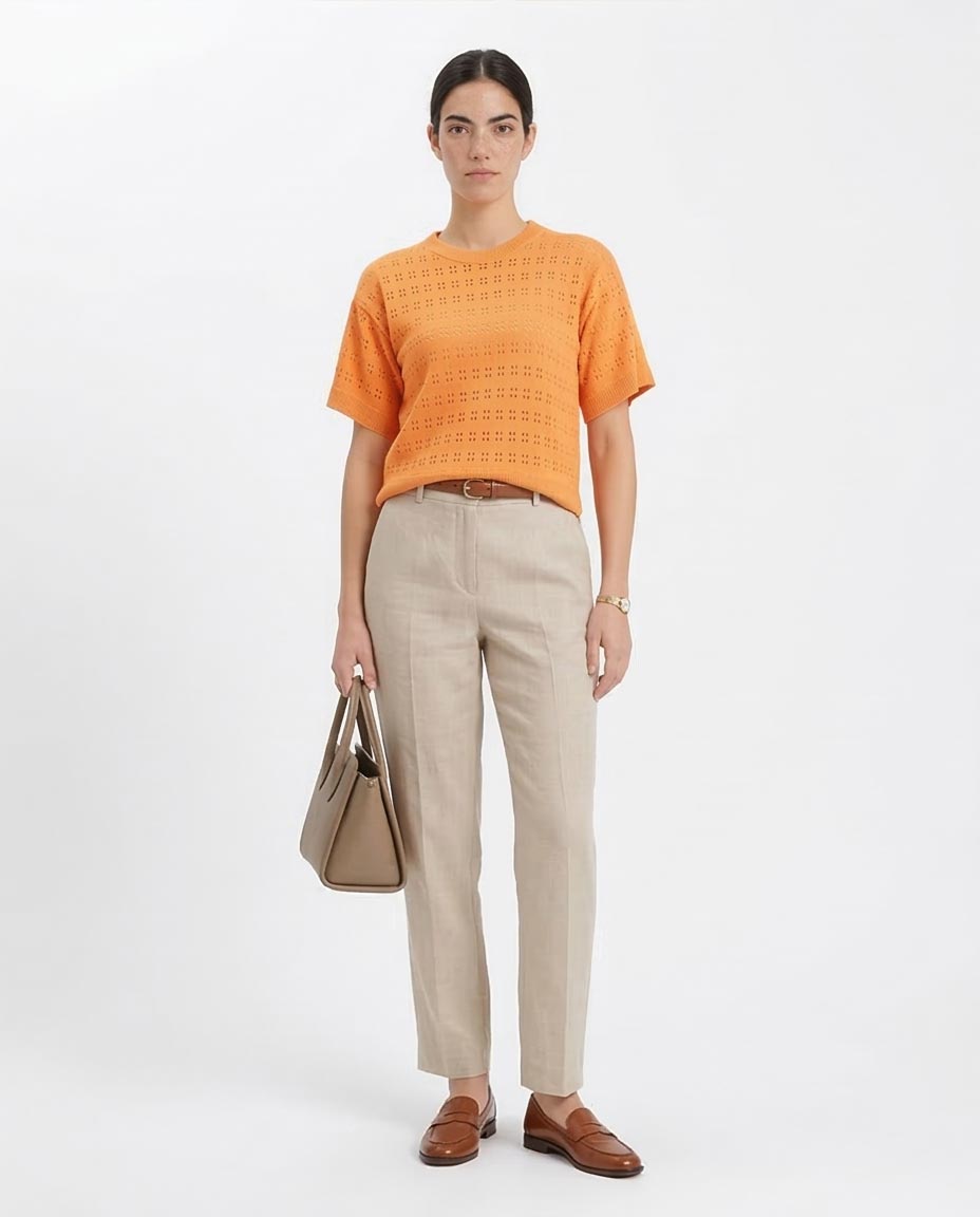 Ravin Women’s Pointelle Knit Crewneck Sweater – Apricot - R205972