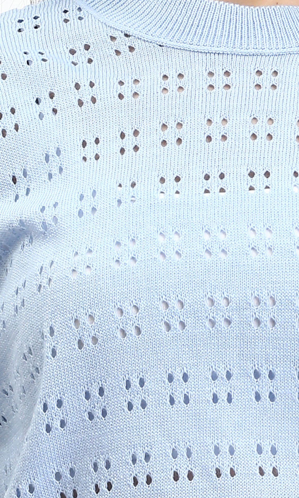 R205973 - Ribbed Neck Perforated Top - Light Blue