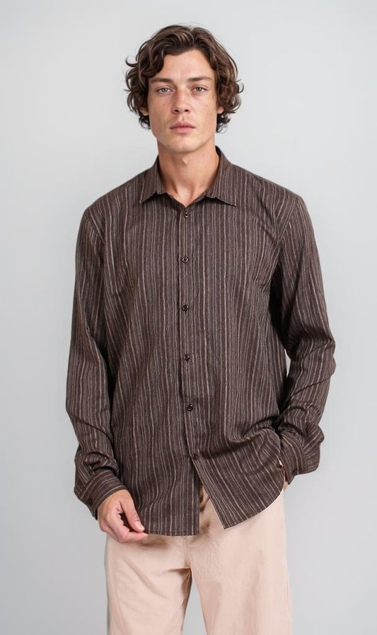 R206061 - Striped Poplin Button-Up Shirt - Black & White