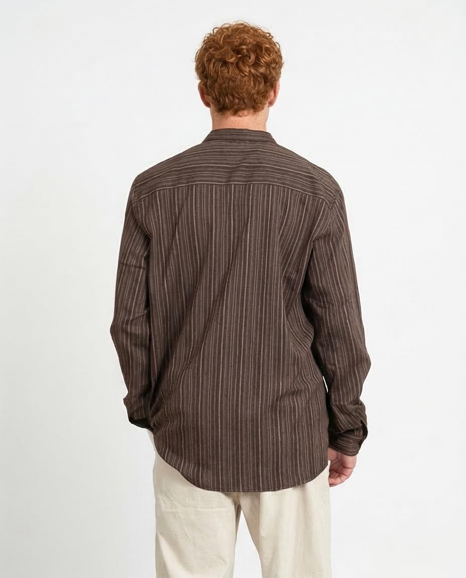 Ravin Men's Earth-Tone Vertical Striped Relaxed Fit Long-Sleeve Shirt - R206061