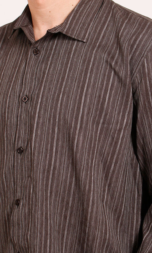 R206061 - Striped Poplin Button-Up Shirt - Black & White