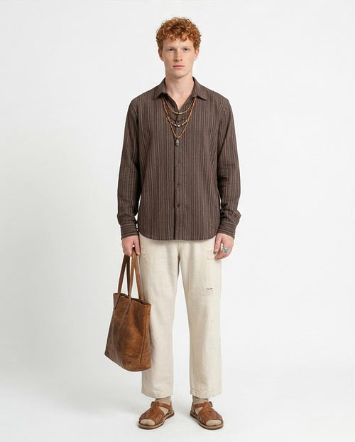 Ravin Men's Earth-Tone Vertical Striped Relaxed Fit Long-Sleeve Shirt - R206061