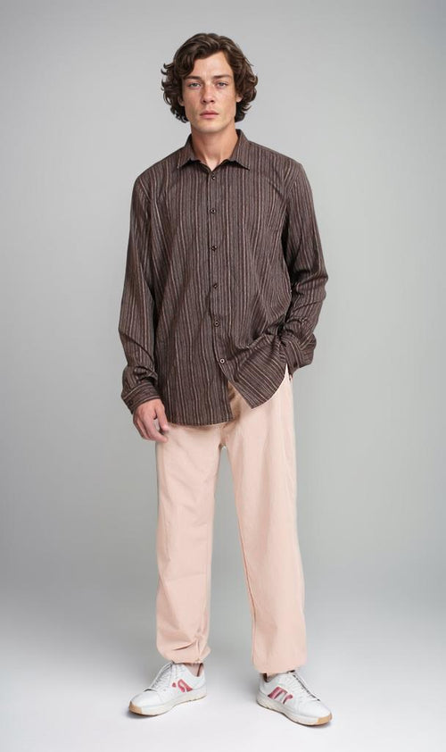 R206061 - Striped Poplin Button-Up Shirt - Black & White