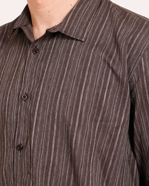 Ravin Men's Earth-Tone Vertical Striped Relaxed Fit Long-Sleeve Shirt - R206061