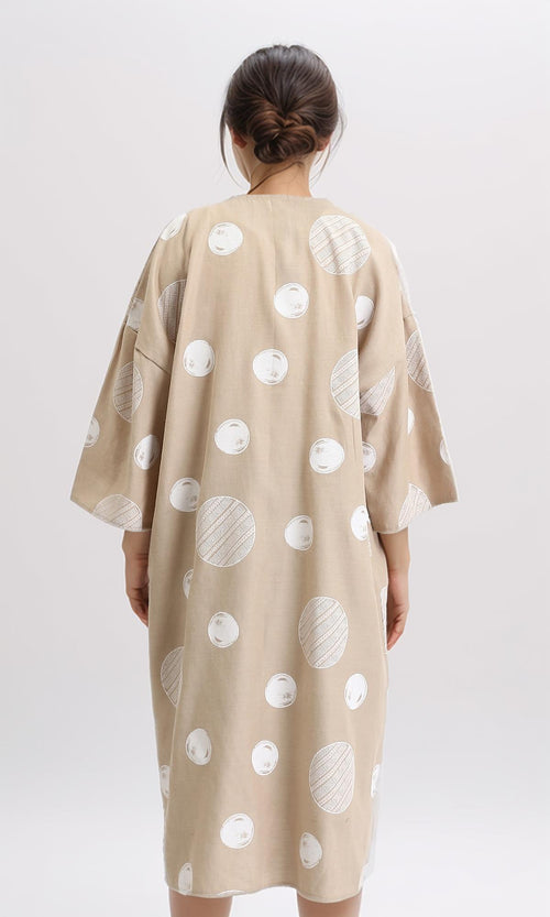 R206063 - Polka Dots 3\4 Sleeves Long Cardigan - Dark Beige