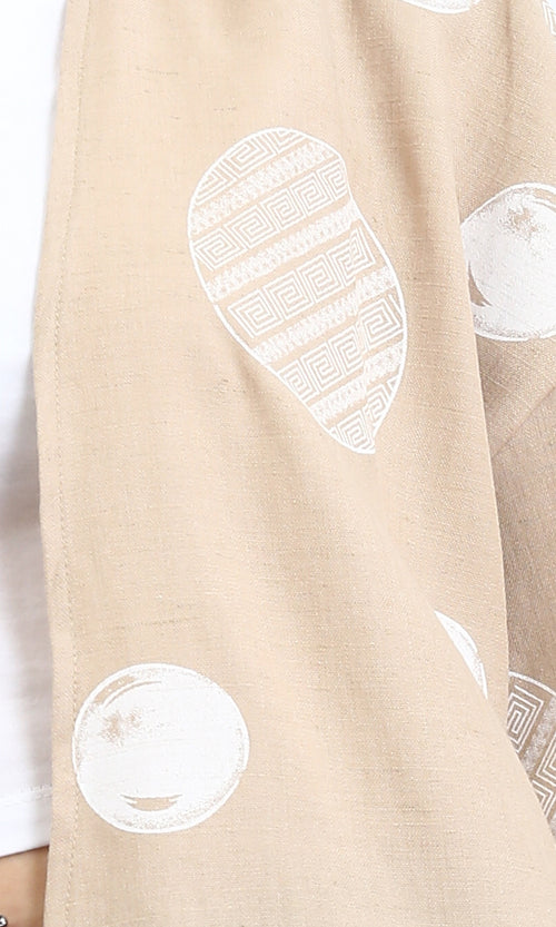 R206063 - Polka Dots 3\4 Sleeves Long Cardigan - Dark Beige