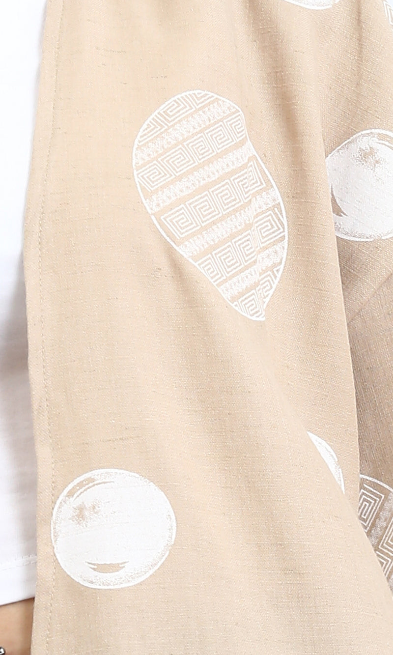 R206063 - Polka Dots 3\4 Sleeves Long Cardigan - Dark Beige