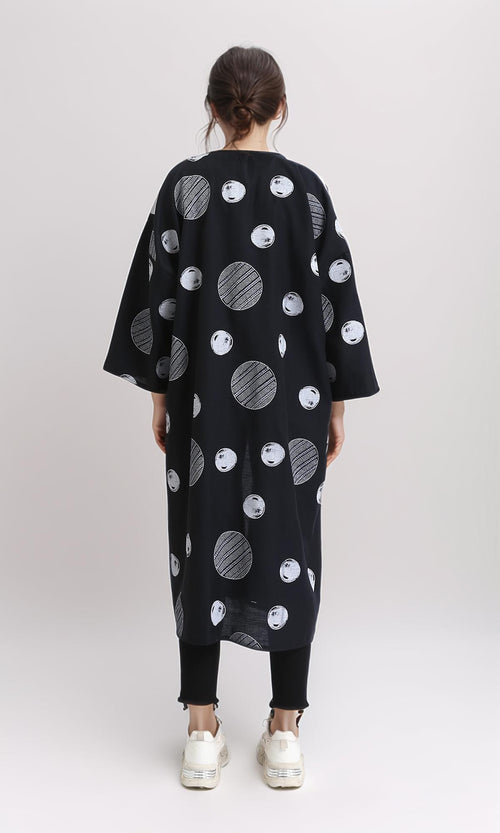 R206065 - Polka Dots 3\4 Sleeves Long Cardigan - Black