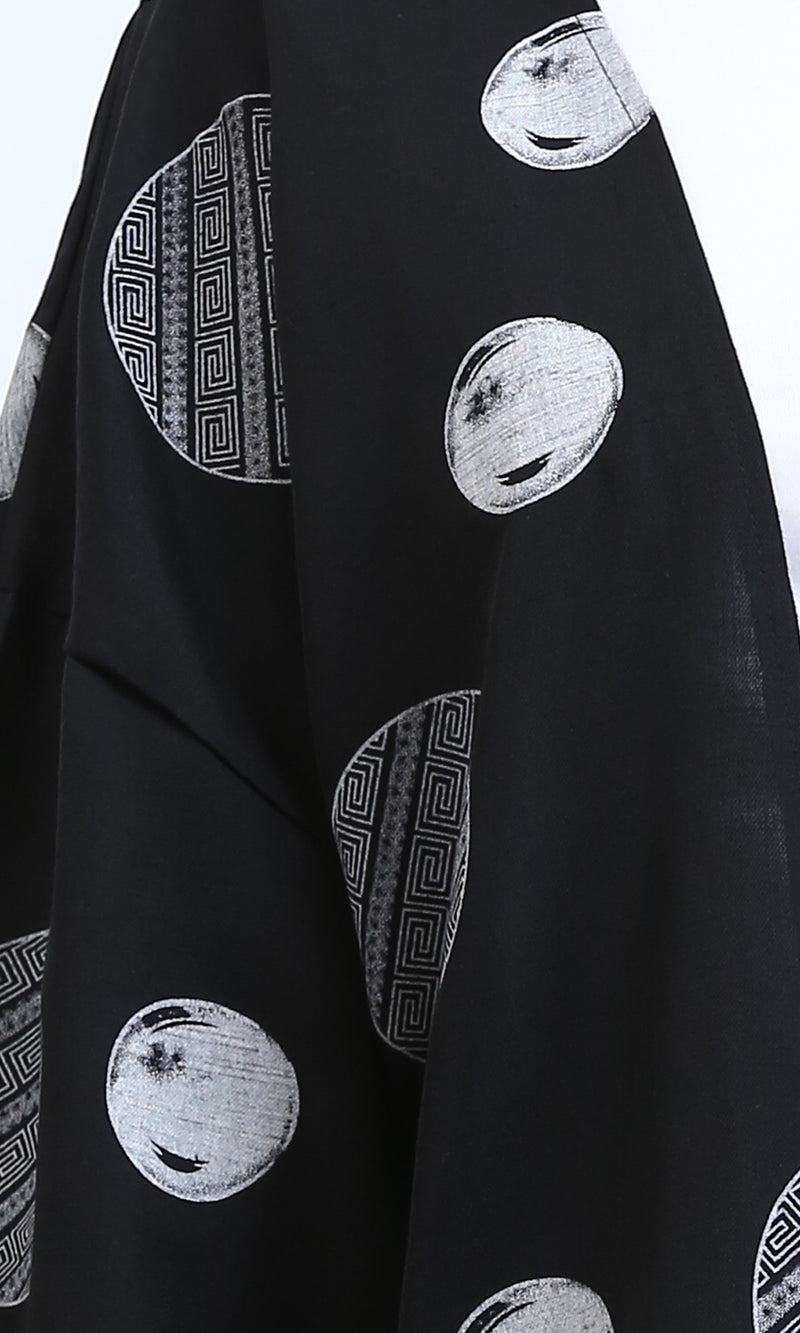 R206065 - Polka Dots 3\4 Sleeves Long Cardigan - Black