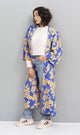 R206067 - Floral Printed Rayon Kimono - Blue & Yellow