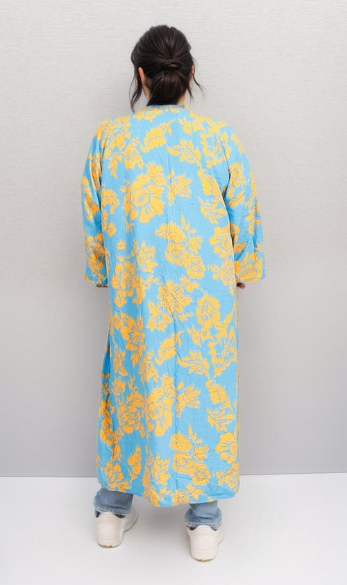 R206068 - Printed Rayon Kimono - Blue & Yellow Floral