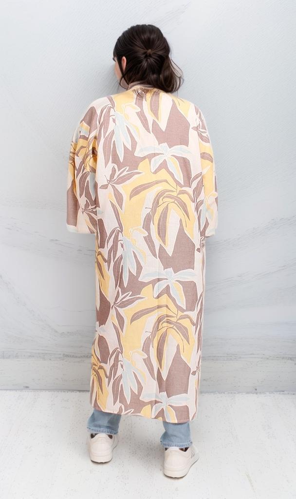 R206070 - Printed Kimono - Yellow Leaf Pattern