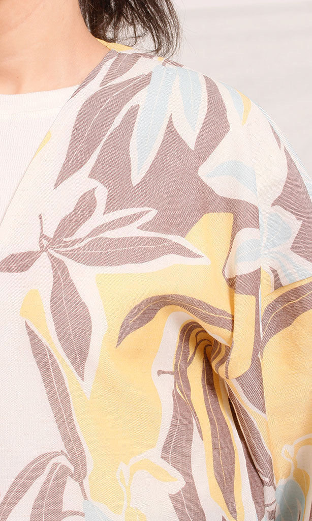 R206070 - Printed Kimono - Yellow Leaf Pattern