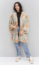 R206072 - Printed Chiffon Kimono - Blue & Orange Swirls