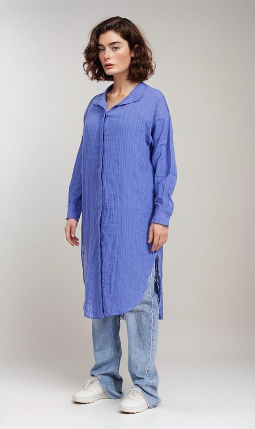 R206076-R206076 - Long Button-Up Dress - Blue
